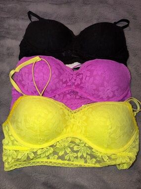 Preloved Pink Lace Longline Bralette - Black, Fuchsia, Yellow all size M good co